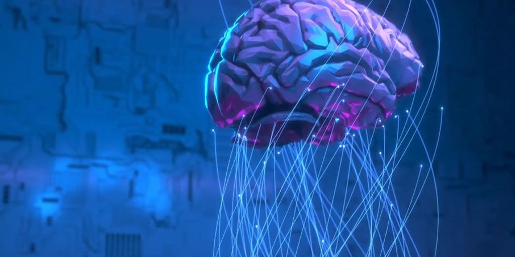 AI technology concept, digital brain, futuristic abstract background